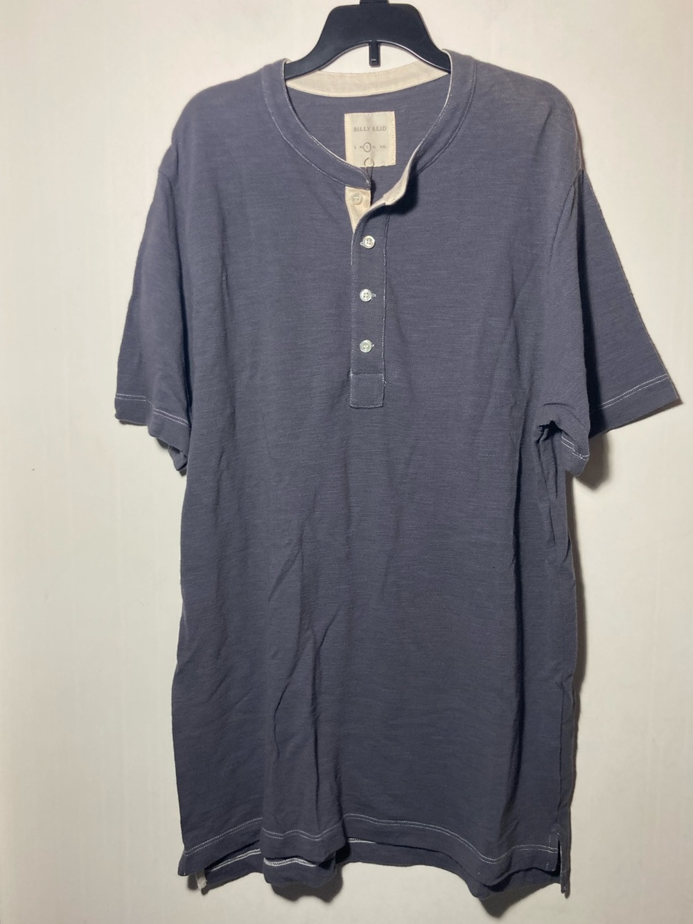 NWT Billy Reid Short Sleeve Cotton Polo Shirt Grey/Cream Slim Straight Large